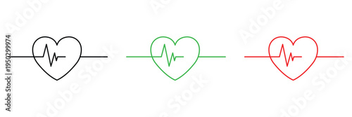 Heart beat pulse line icons with ecg cardiogram rhythm in different colors for medical health and fitness vector illustration.