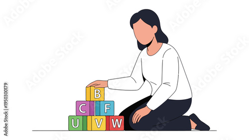 Building Blocks of Learning: An illustrative scene depicting a person absorbed in the playful process of arranging vibrant lettered blocks. This captures the essence of education, growth.