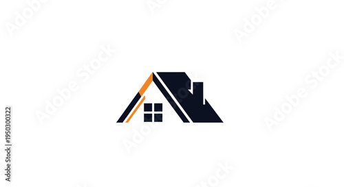 Modern House Logo with Dark Blue Roof and Orange Accents on Isolated White Background