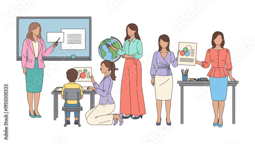 Educational Environment: An illustration depicting a diverse group of educators engaging with students, creating an environment of learning.