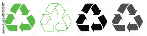 Recycle icons symbol. Ecology, eco friendly and environmental management symbols. Black and green recycling symbol variations design vector illustration. 