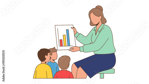 Educational Presentation: An instructor animatedly presents data on a chart to a small, attentive group of students, fostering an environment of active learning.