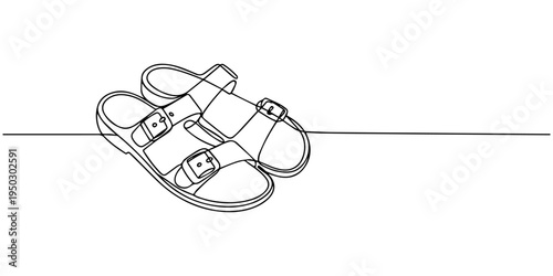 continuous one line drawing Vector illustration of a pair of sandals