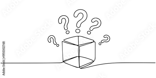 continuous one line drawing Vector illustration of cube with question marks