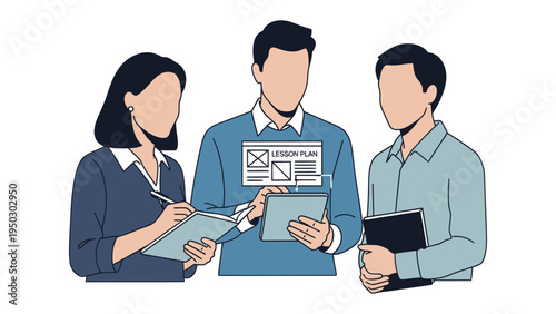 Team Collaboration in Education: A collaborative trio of educators meticulously plans a lesson, fostering a spirit of teamwork and innovation.