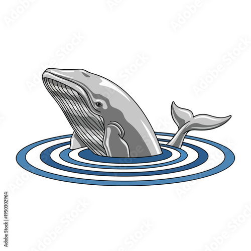 Whale emerging from water with ripple effect around body