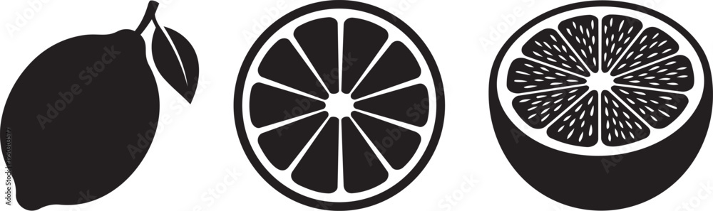 Obraz premium Vector graphic illustration of a lemon and two cross-sections showing segments