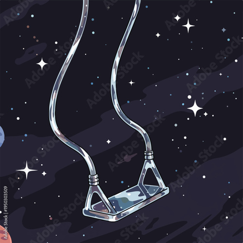 Space swing in starry night sky with celestial bodies