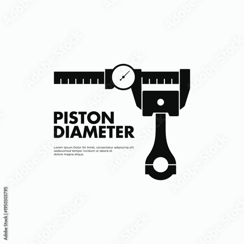 Piston measurement logo design. Automotive mechanic piston diameter measurement using vernier caliper poster banner illustration