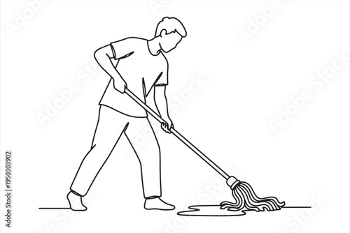 Man cleaning floor with mop