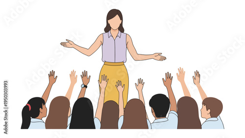 Teacher and Students: a dedicated educator engaging with a group of eager students in a collaborative learning environment, capturing a moment of educational interaction and knowledge exchange.