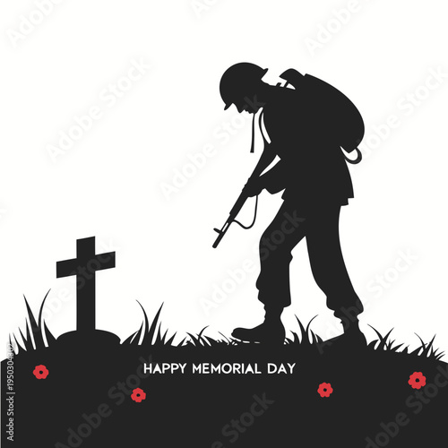 Soldier paying respects at a memorial day graveside ceremony