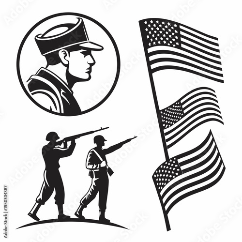 Veterans saluting the american flag with a police officer