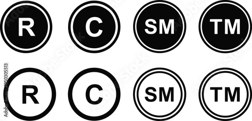 Set of Trademark and Copyright Symbols in Circles registered
