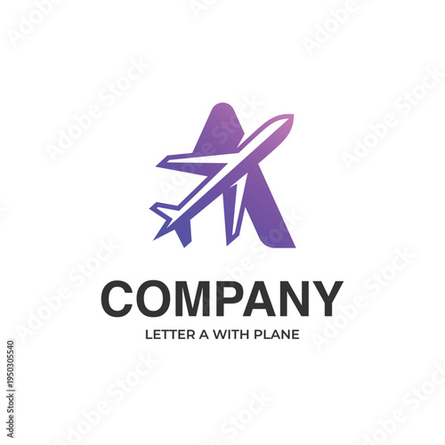 Letter A Airplane Logo Icon Design with Abstract Purple Monogram Graphic Concept for Travel Agency, Aviation Business, and Tour Company Identity
