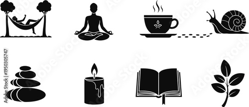 Relaxation and wellness icons for a peaceful lifestyle and meditation