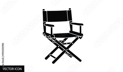 Black silhouette icon of a foldable director chair used for film production and television sets