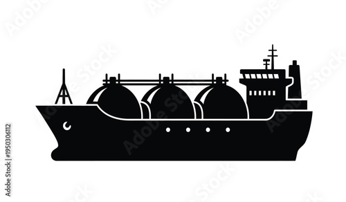 A detailed silhouette icon of a liquefied natural gas carrier ship with large spherical tanks