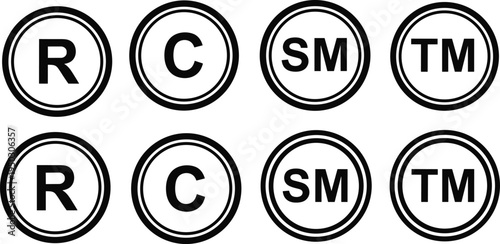 Registered Trademark Copyright Service Mark and Trademark Symbols In Circles Keywords: R symbol C symbol SM symbol TM symbol