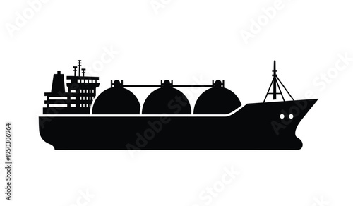 Black silhouette of a large liquefied natural gas carrier ship for industrial maritime transport
