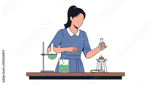 Scientific Inquiry: A person in a lab coat meticulously performs a scientific experiment with various equipment, including beakers and test tubes, representing a pursuit of knowledge and discovery.