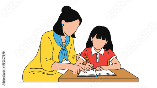 Tutoring Session: A mentor guides a young student, fostering a moment of learning and growth. The setting highlights the importance of knowledge transfer.