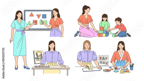 Diverse Scenes of Education and Nurturing: A collection of illustrations that capture the essence of education and the nurturing environment.