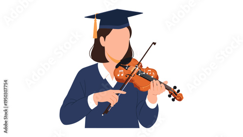 Melodic Graduate: A graduate, adorned in cap and gown, skillfully plays the violin, blending academics with artistic expression. The scene encapsulates the harmonious blend of education and passion.