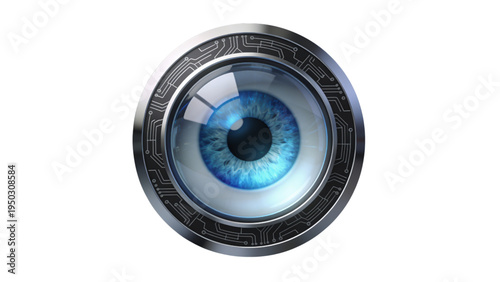 Futuristic bionic eye with circuit board frame, artificial intelligence vision concept