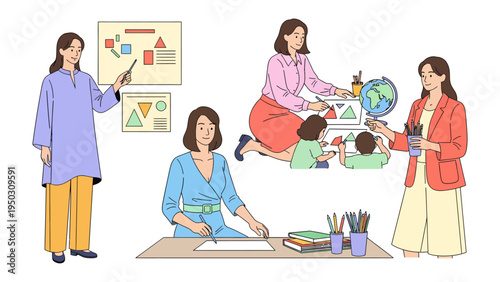 Inspiring Educators: A montage showcases an educator guiding young minds in various activities, emphasizing dedication and the joy of teaching.