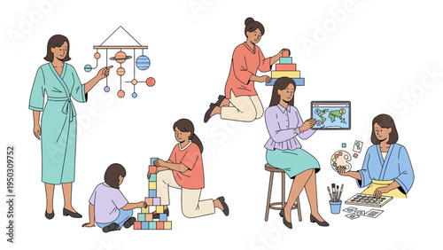 A Woman’s Diverse Passions and Endeavors: This illustration beautifully encapsulates a woman engaging in various hobbies and creative pursuits.