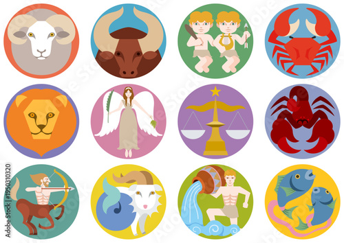 西洋占星術の黄道十二星座のキャラクターアイコン集