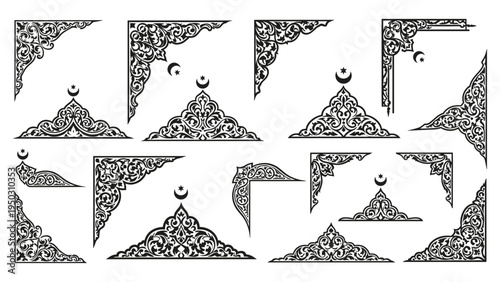 Islamic ornamental corner and divider set with crescent moon star motifs