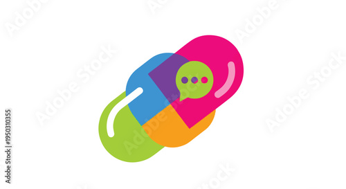 Colorful Overlapping Pill Capsules with Chat Bubble Icon
