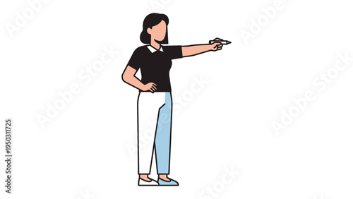 Woman Directing with a Pen: A woman, standing with purpose, extends her arm, pen in hand, as if guiding or instructing, her pose exudes focus and clarity.