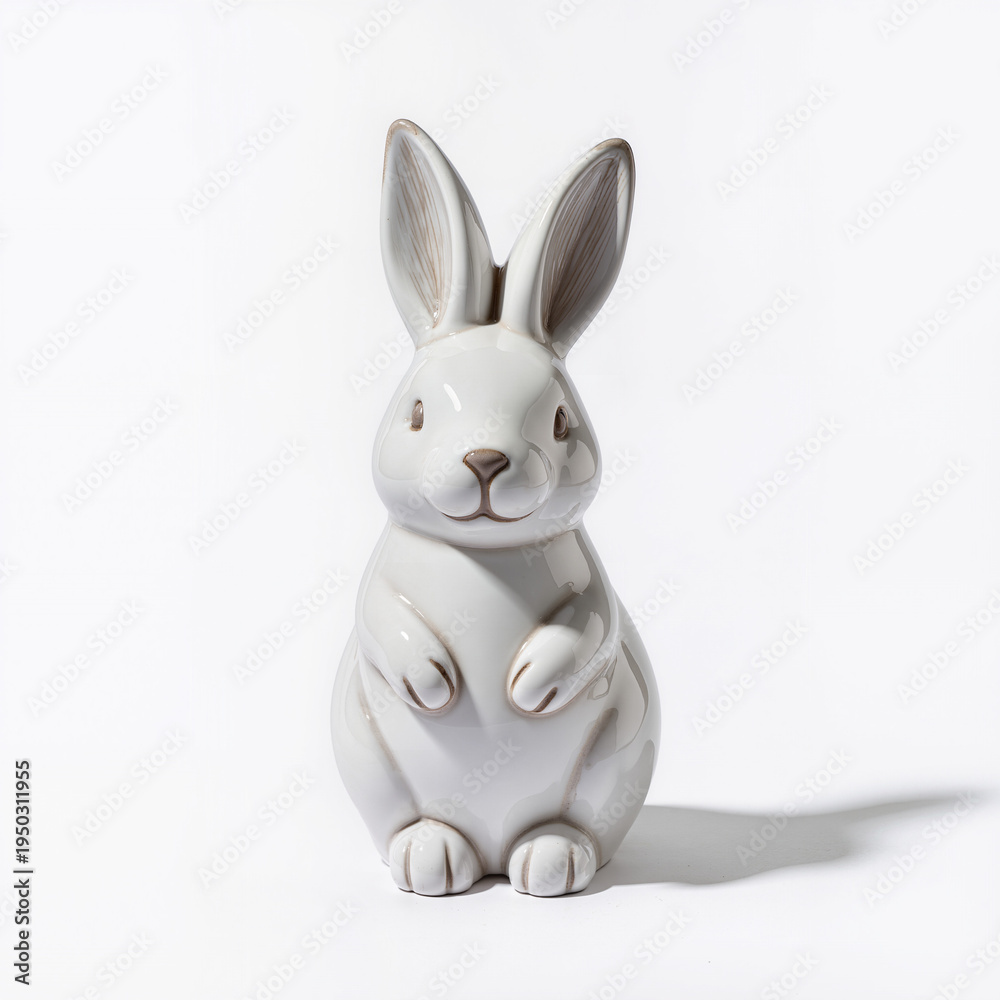 Obraz premium Ceramic rabbit figurine with a cute expression on a white background 
