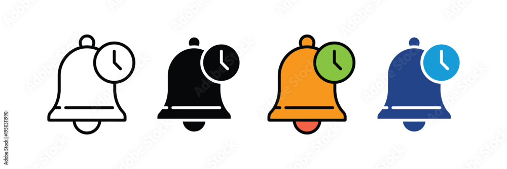 Fotografija Notification bell with clock timer icon set