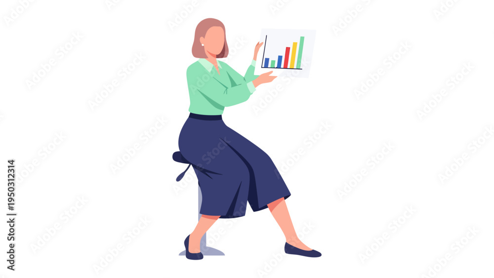 Fototapeta premium Businesswoman Presenting Growth Chart: An businesswoman dressed in professional attire is holding a visual representation of progress, indicating expansion and achievement. 