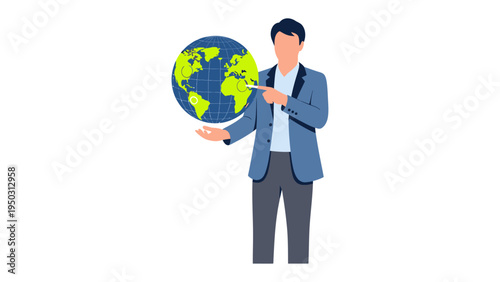 Global Visionary: A visionary individual presents a globe, symbolizing global awareness and leadership in a world-changing context.