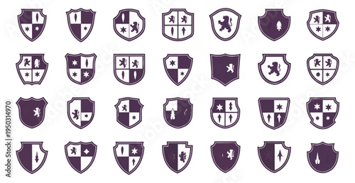 Collection of heraldic shields on black background