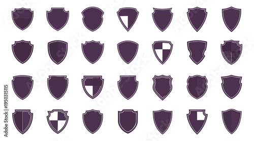 Collection of shield silhouettes on black background
