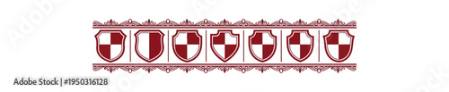 Shields in a row with ornamental border isolated on black background