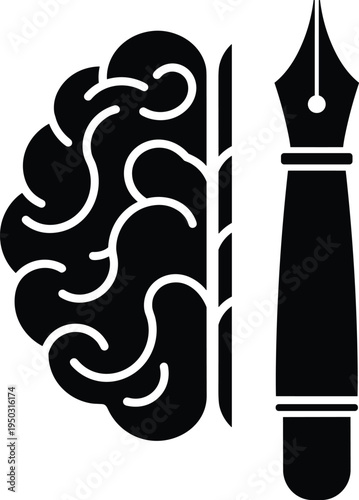 Black Silhouette of a Brain Merged with a Fountain Pen Nib mind intelligence