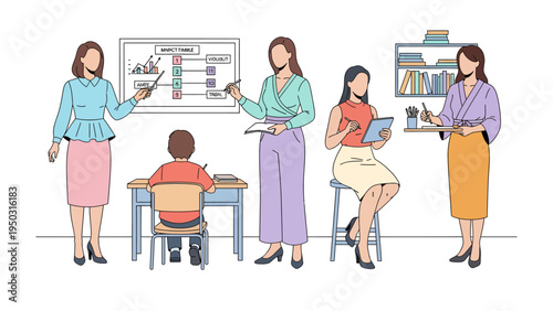 Education Scene Illustration: A depiction of educators teaching, offering a glimpse into the dynamic world of classrooms.