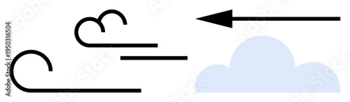 Wind concept. Symbol of wind with cloud and arrow direction for weather and air movement ation. Wind visualizes natural airflow, weather forecasting, and energy concepts. Suitable for climate