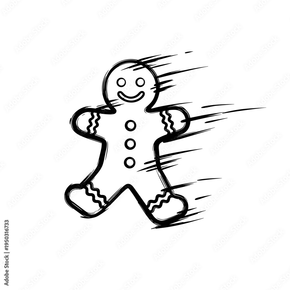 Fototapeta premium Animated gingerbread man running quickly with motion lines 