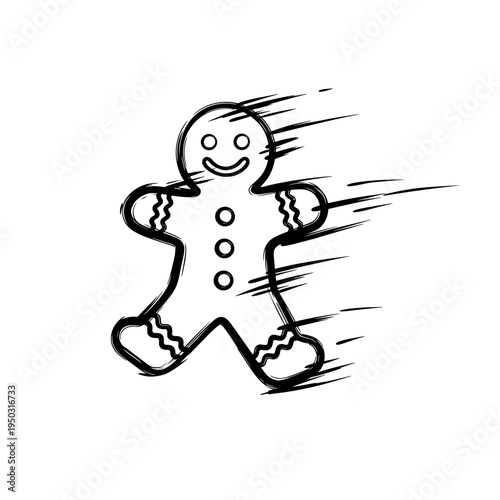 Animated gingerbread man running quickly with motion lines  