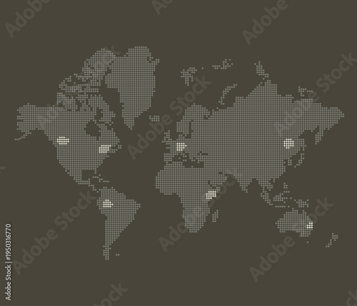World map with brown dotted lines on a black background. Global Technology Network Digital Background