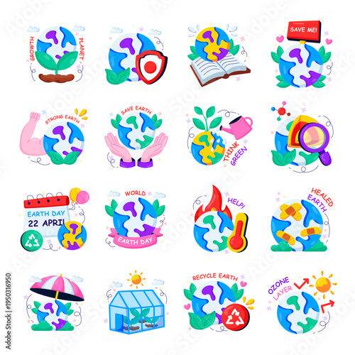 Set of Earth Day Flat Illustrations 