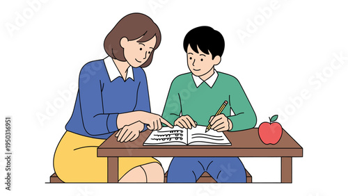 Tutor Session: A friendly tutor guides a focused student, emphasizing clarity and dedication in an environment designed for effective learning.